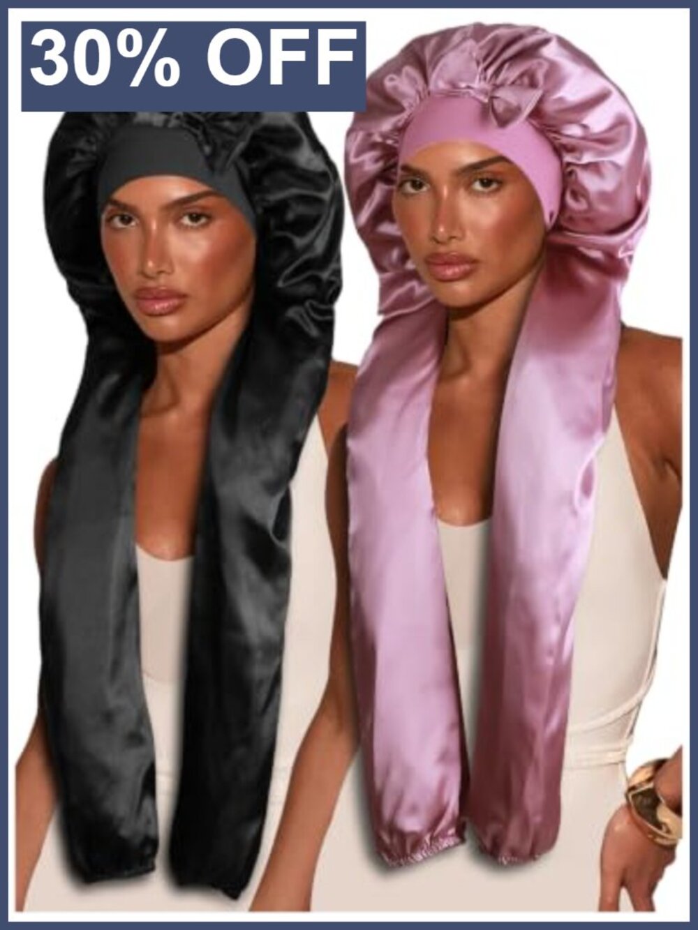 2pc Satin Sleeping Bonnet for Long Hair Braids Extra Large Stay On Cap